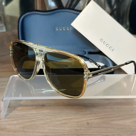 New! GUCCI Men’s Aviators Orange-Brown-Silver Sunglasses - Picture 4 of 7